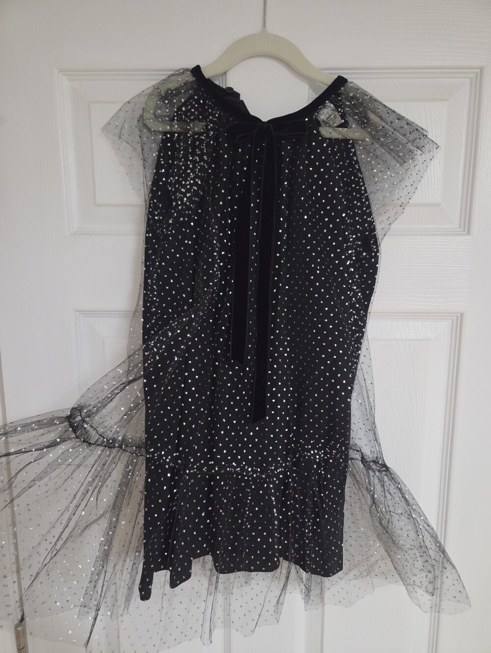 Oscar de la Renta Black Sparkle Tulle Kids Dress with Velvet Bow